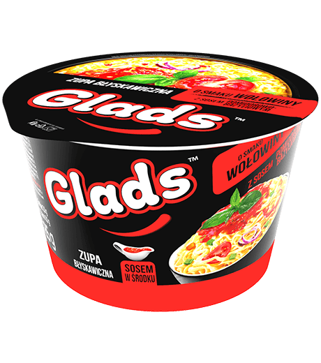 Zupa błyskawiczna Glads o smaku wołowiny z sosem «pomidorowo-bazyliowym»